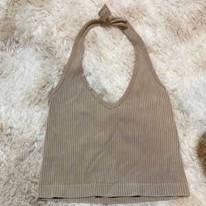 Tan Ribbed Halter Top